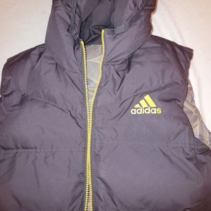 Adidas Down Vest Large Reversible Puffer with Hood Grey